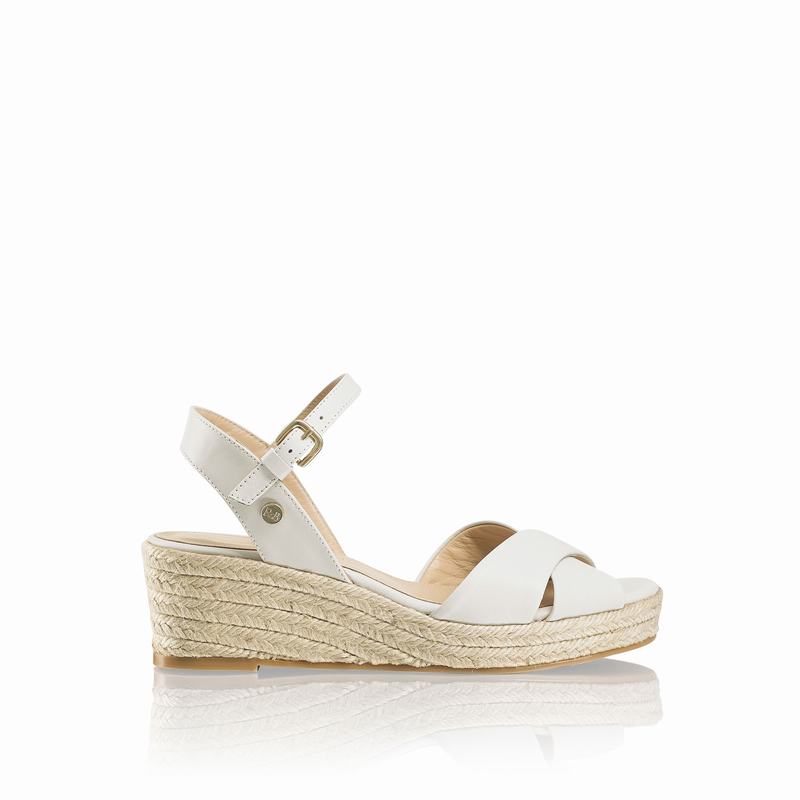 Russell & Bromley Gelato Womens Crossover Low Jute Wedge White |JQQ718AB|